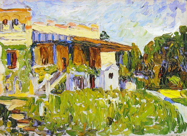 Wassily Kandinsky: Nei dintorni di Parigi I, anno 1906, olio su cartone telato, 23,7 x 32,7 cm., Städtische Galerie im Lenbachhaus, Monaco, GSM 27.